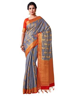 Blue Hand Woven Art Silk Saree With Blouse 1