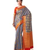 Blue Hand Woven Art Silk Saree With Blouse