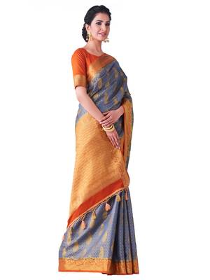 Blue Hand Woven Art Silk Saree With Blouse 2