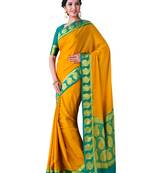 Mustard Hand Woven Crepe Saree With Blouse