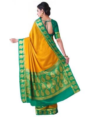 Mustard Hand Woven Crepe Saree With Blouse 4