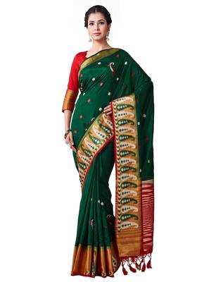 Green Embroidered Tussar Silk Saree With Blouse 1