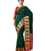 Green Embroidered Tussar Silk Saree With Blouse