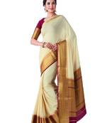 Beige Hand Woven Crepe Saree With Blouse