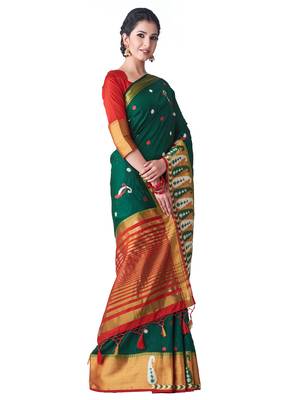 Green Embroidered Tussar Silk Saree With Blouse 2