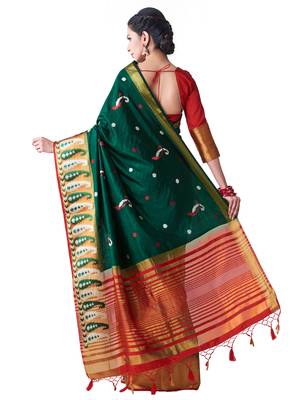 Green Embroidered Tussar Silk Saree With Blouse 4