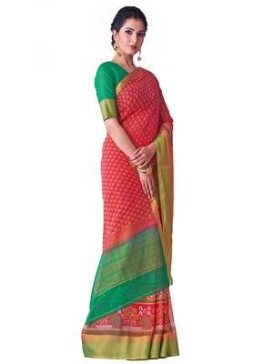 Pink Printed Chiffon Saree With Blouse 2