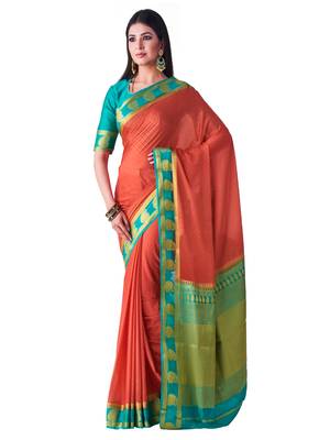 Orange Hand Woven Crepe Saree With Blouse 1