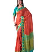 Orange Hand Woven Crepe Saree With Blouse