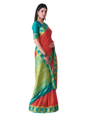 Orange Hand Woven Crepe Saree With Blouse 2