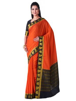 Rust Hand Woven Crepe Saree With Blouse 1