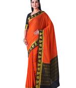Rust Hand Woven Crepe Saree With Blouse