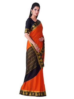 Rust Hand Woven Crepe Saree With Blouse 2