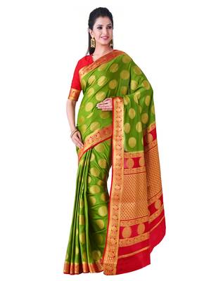 Olive Hand Woven Crepe Saree With Blouse 1