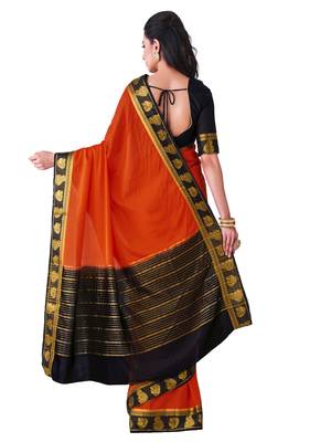 Rust Hand Woven Crepe Saree With Blouse 4