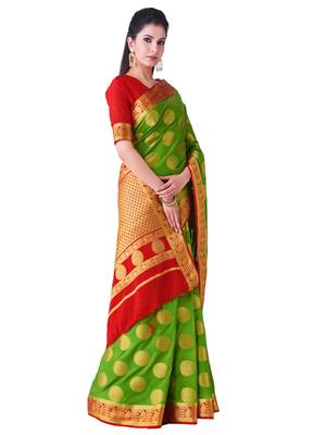 Olive Hand Woven Crepe Saree With Blouse 2