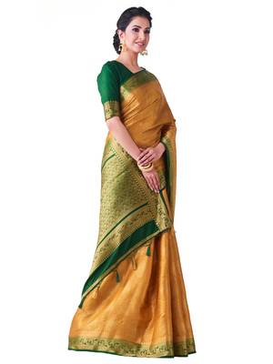 Gold Hand Woven Art Silk Saree With Blouse 2