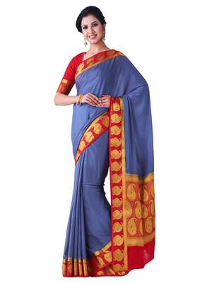 Blue Hand Woven Crepe Saree With Blouse 1