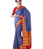 Blue Hand Woven Crepe Saree With Blouse