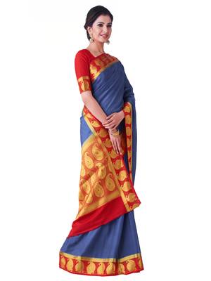 Blue Hand Woven Crepe Saree With Blouse 2
