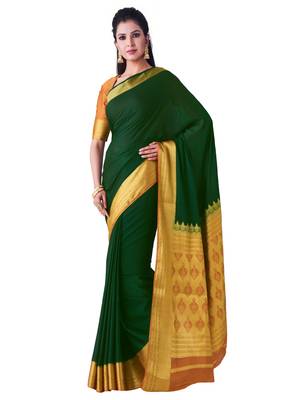 Green Hand Woven Crepe Saree With Blouse 1