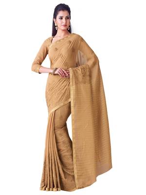 Brown Embroidered Chiffon Saree With Blouse 1