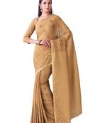 Brown Embroidered Chiffon Saree With Blouse