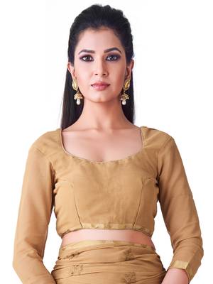Brown Embroidered Chiffon Saree With Blouse 4