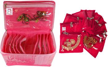 Atorakushon Pink Non Woven Jewellery 10 Pouch Storage Organizer pack of 1 1