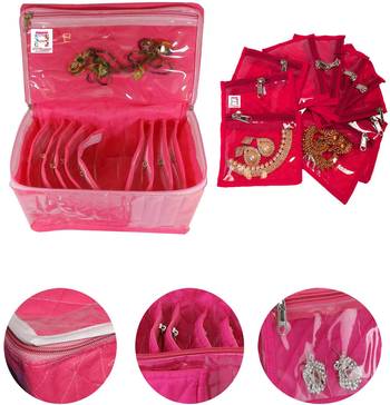 Atorakushon Pink Non Woven Jewellery 10 Pouch Storage Organizer pack of 1 2