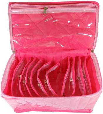 Atorakushon Pink Non Woven Jewellery 10 Pouch Storage Organizer pack of 1 3