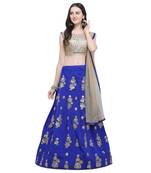 Blue Embroidered
 Silk Semi Stitched Lehenga