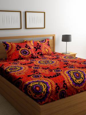 Red floral print bed sheets with two pillow cover 1