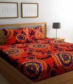 Red floral print bed sheets with two pillow cover