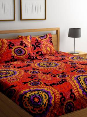Red floral print bed sheets with two pillow cover 2