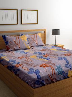 Blue floral print bed sheets with two pillow cover 1