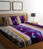 Purple floral print bed sheets with two pillow cover