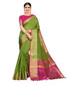 Green woven cotton silk saree with blouse