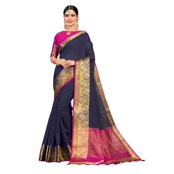Blue woven cotton silk saree with blouse 1