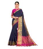 Blue woven cotton silk saree with blouse