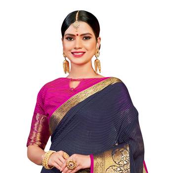 Blue woven cotton silk saree with blouse 2