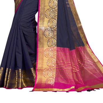 Blue woven cotton silk saree with blouse 3