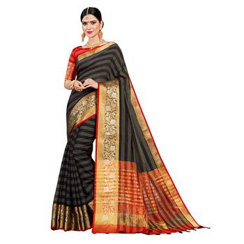 Black woven cotton silk saree with blouse 1