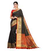 Black woven cotton silk saree with blouse