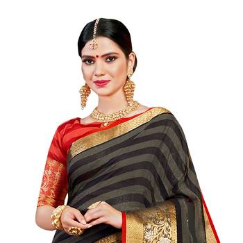 Black woven cotton silk saree with blouse 2