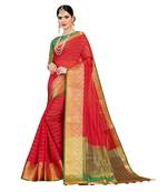 Red woven cotton silk saree with blouse