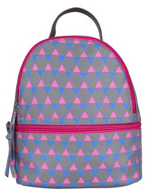 Anekaant Mini Grey & Pink Printed Polyester Backpack 1
