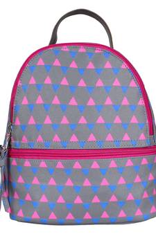 Anekaant Mini Grey & Pink Printed Polyester Backpack