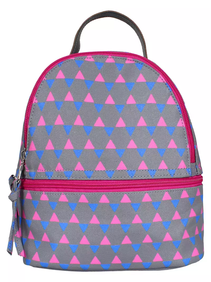 Anekaant Mini Grey & Pink Printed Polyester Backpack