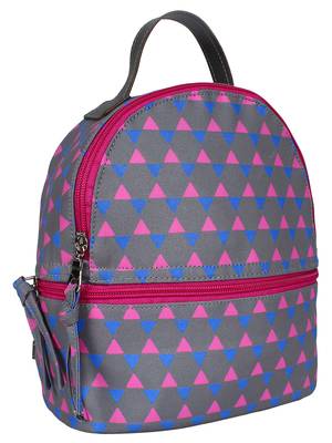 Anekaant Mini Grey & Pink Printed Polyester Backpack 2